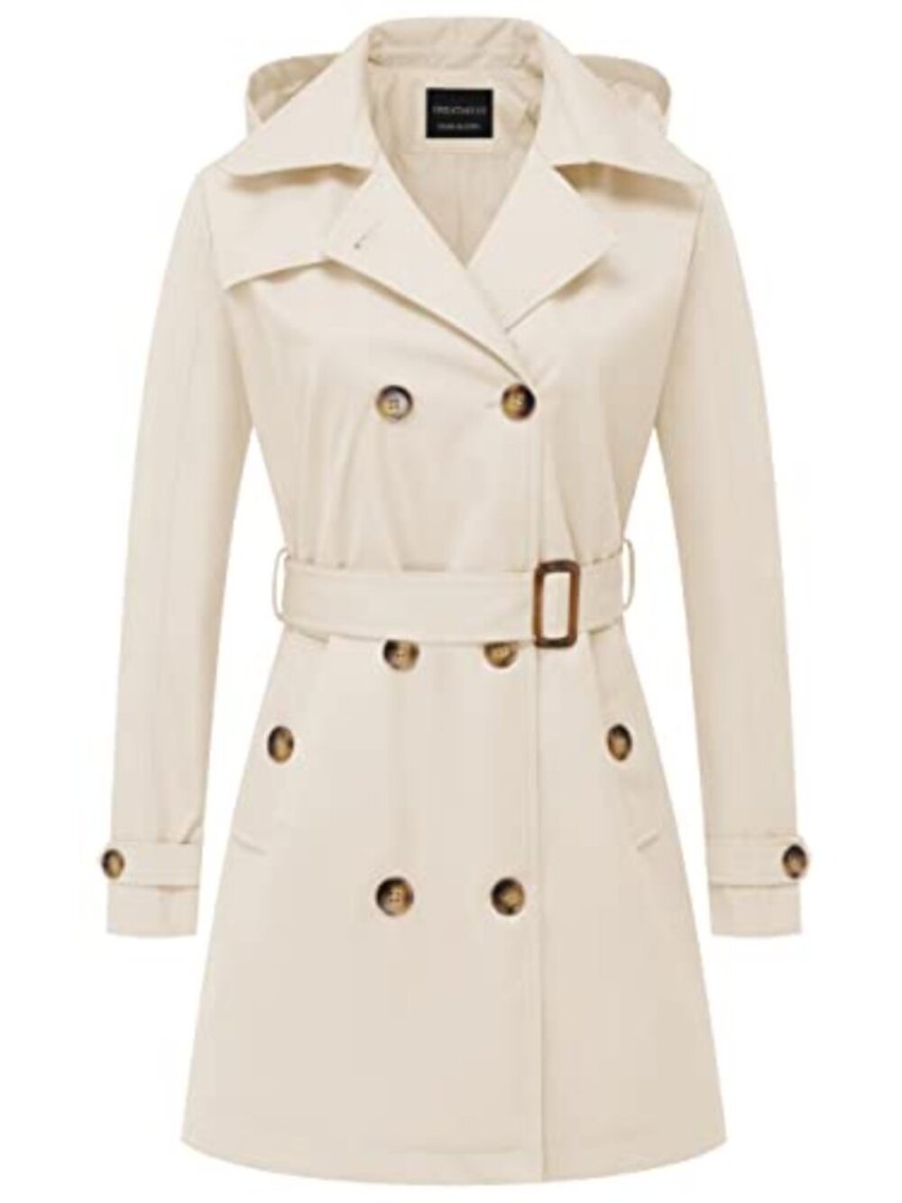 Women's Double-Breasted Trench Coat Windproof Waterproof with Detachable Hood